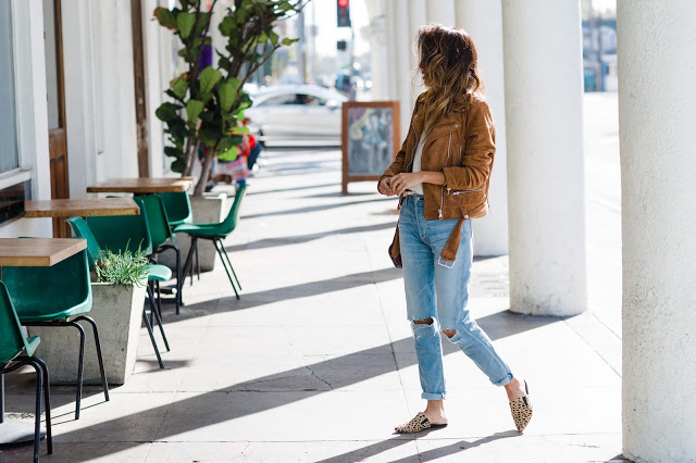 how to style boyfriend jeans, suede moto jacket, casual weekend outfit, pursuit of shoes