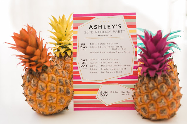 painted pineapples, mini pineapples, pool party ideas