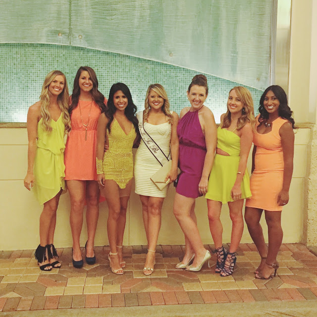 What to wear to Bachelorette Party, bride and bridesmaids outfits, how to wear Neon Dresses