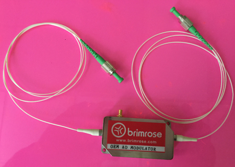 A new Brimrose OEM A-O Modulator is pictured. The units are popular with the fiber laser community.