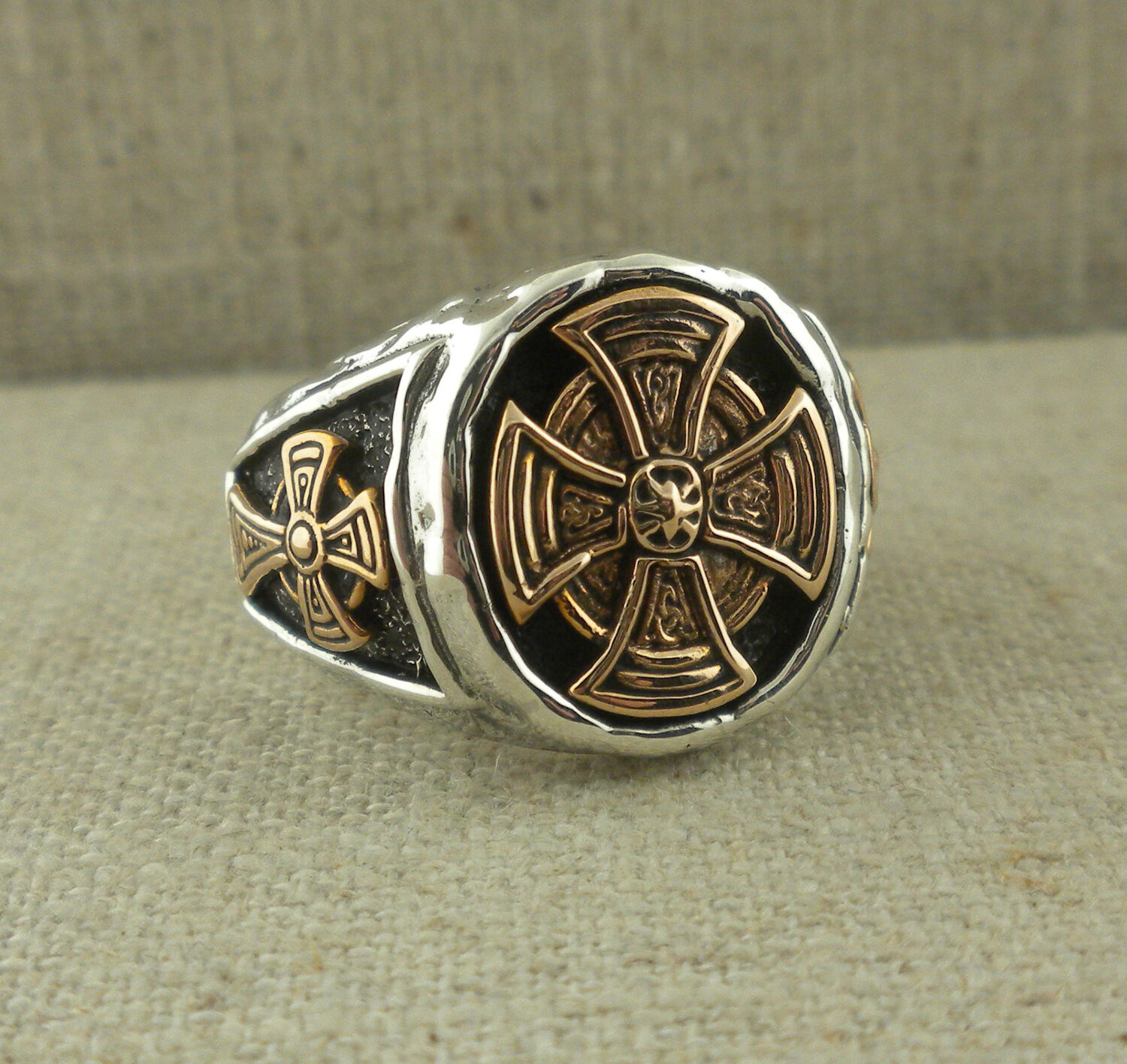 Bronze and Sterling Silver Celtic Cross Ring — Basil-Ltd: Irish & Celtic