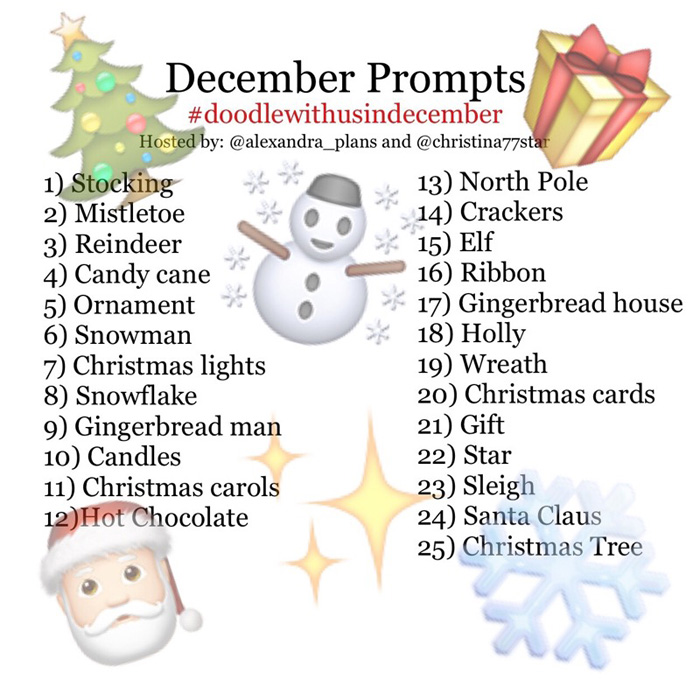#doodlewithusindecember Instagram Challenge with the theme 'Christmas Countdown'