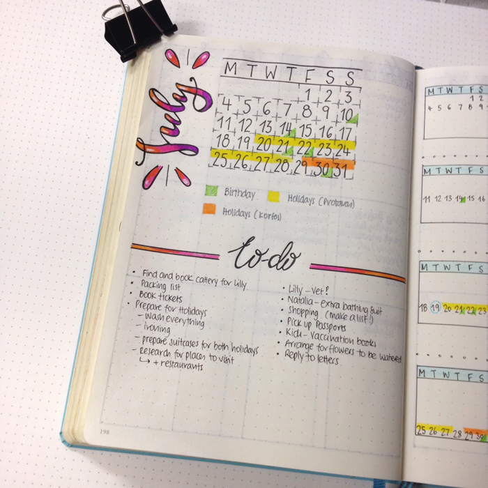 Keeping things simple in July's monthly set up in my bullet journal - christina77star.co.uk