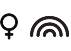 Line icons of the female symbol and a little rainbow