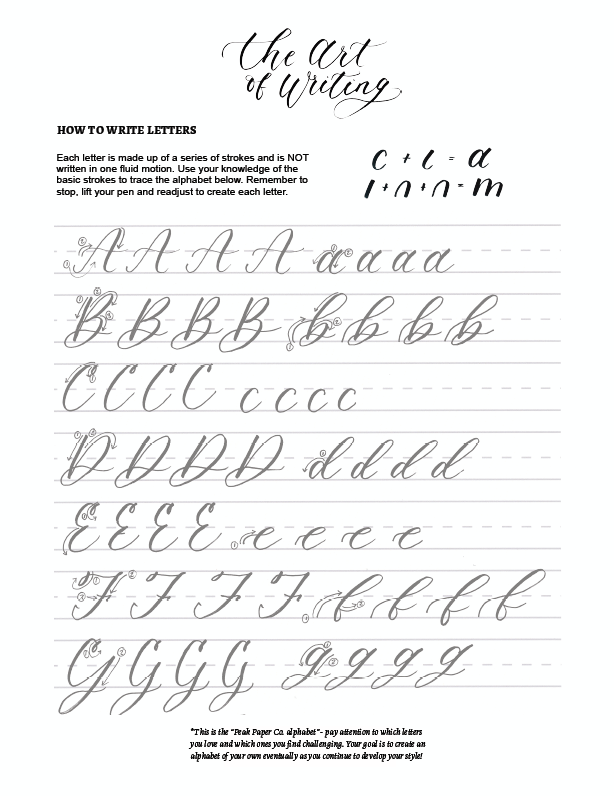 Uppercase and lowercase alphabet calligraphy worksheets — Peak Paper Co.