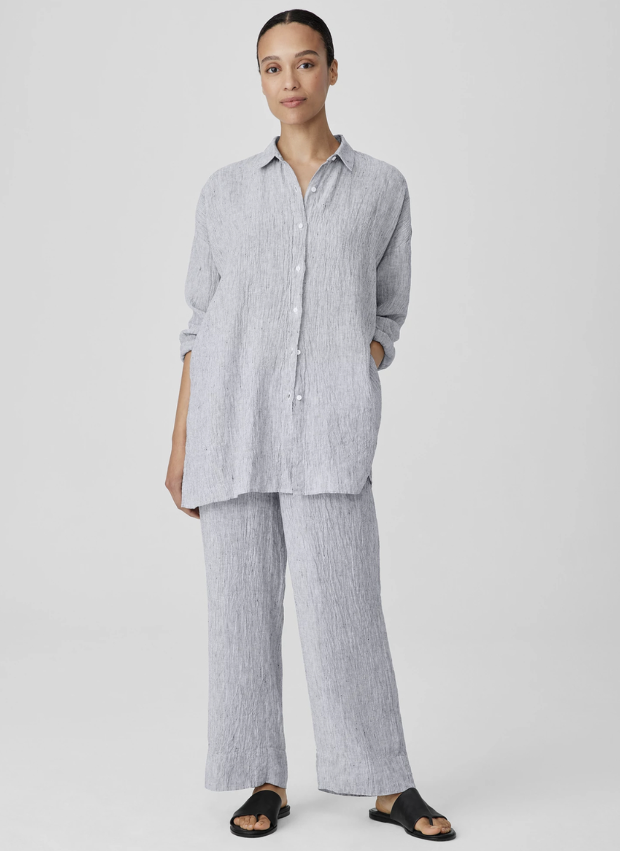 Eileen Fisher - Striped Organic Crinkle Linen Shirt — hughes clothing