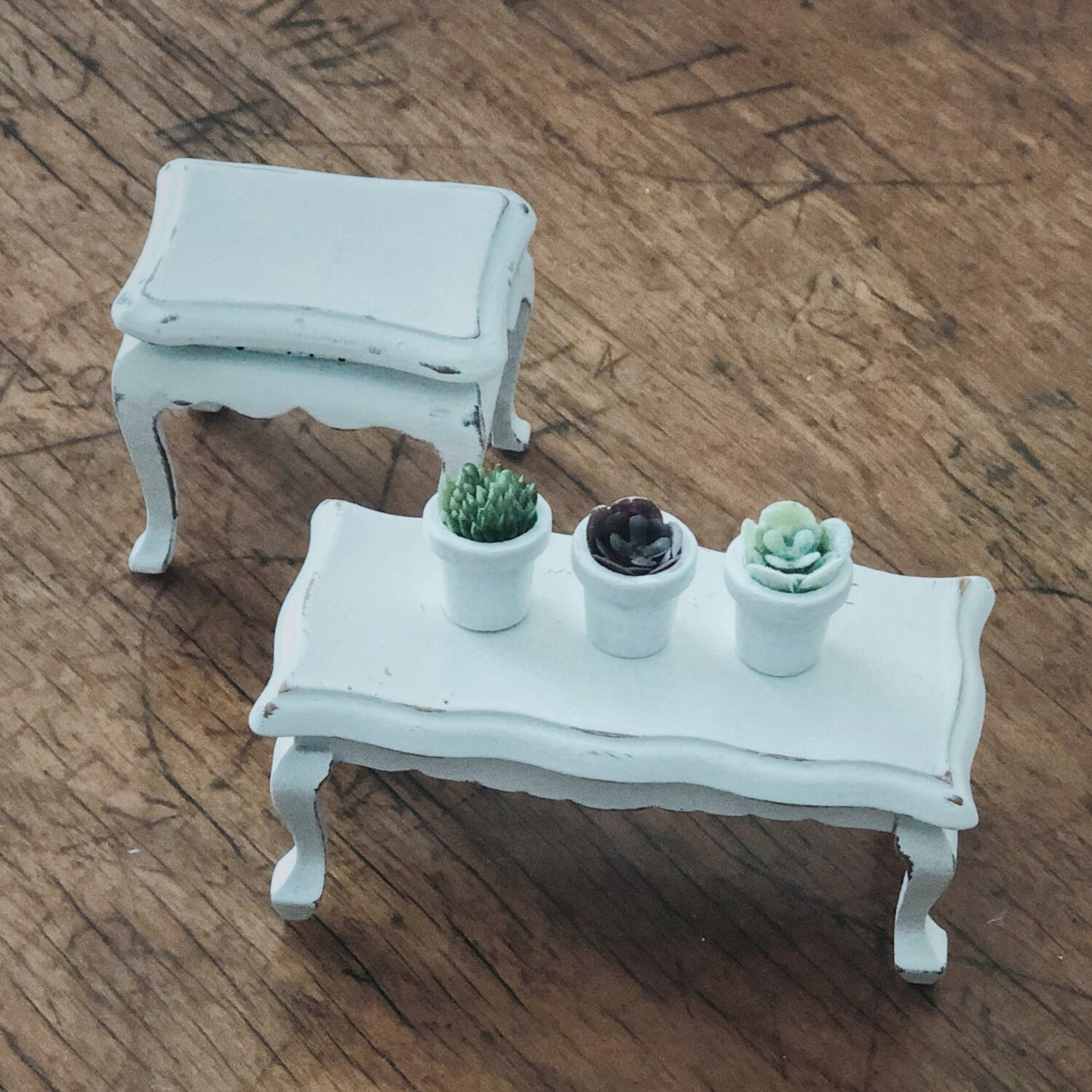 Dollhouse Miniature Coffee Table in White Painted Wood