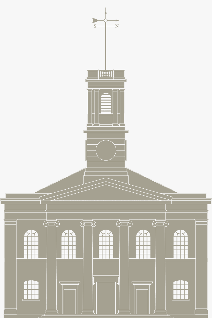 Illustration showing the front elevation of a restored Sheerness dockyard church