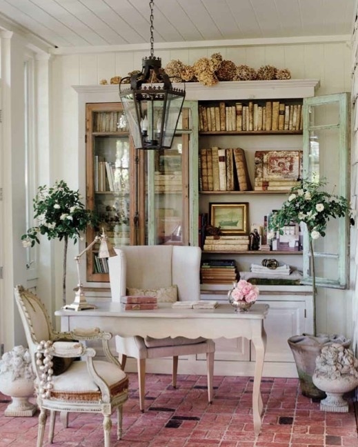 gorgeous  sunroom office of Brooke Gianetti with Tritter Feefer writing desk and Wisteria lantern