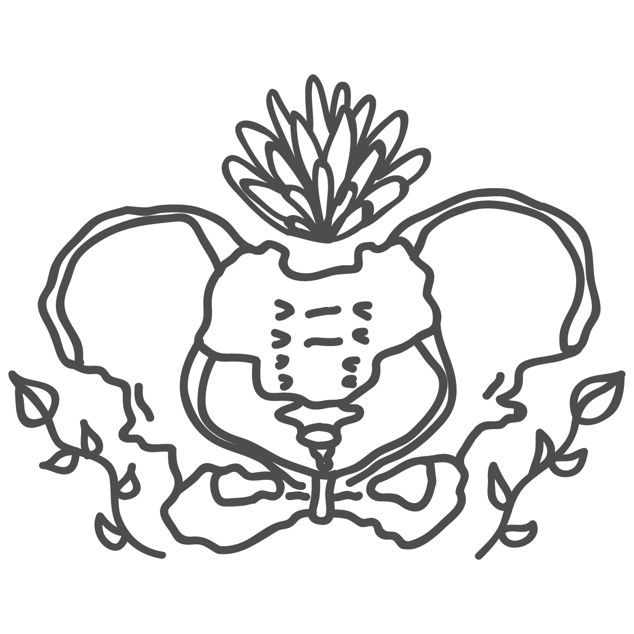 richmond doula project logo: illustration of hip bones and flower