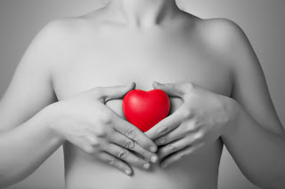 Woman's chest holding heart