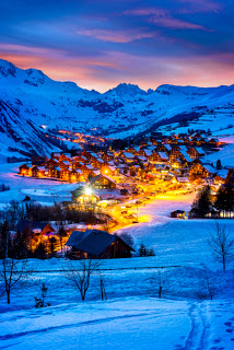 Alpine village with lights