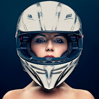 Glam woman wearing helmet