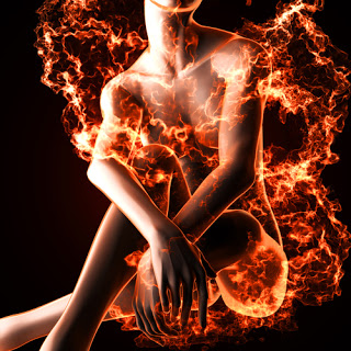 Woman surrounded by flames