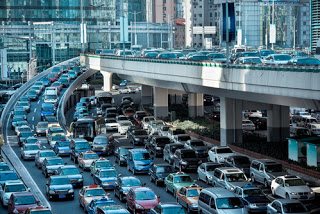 Queues of cars in traffic jam