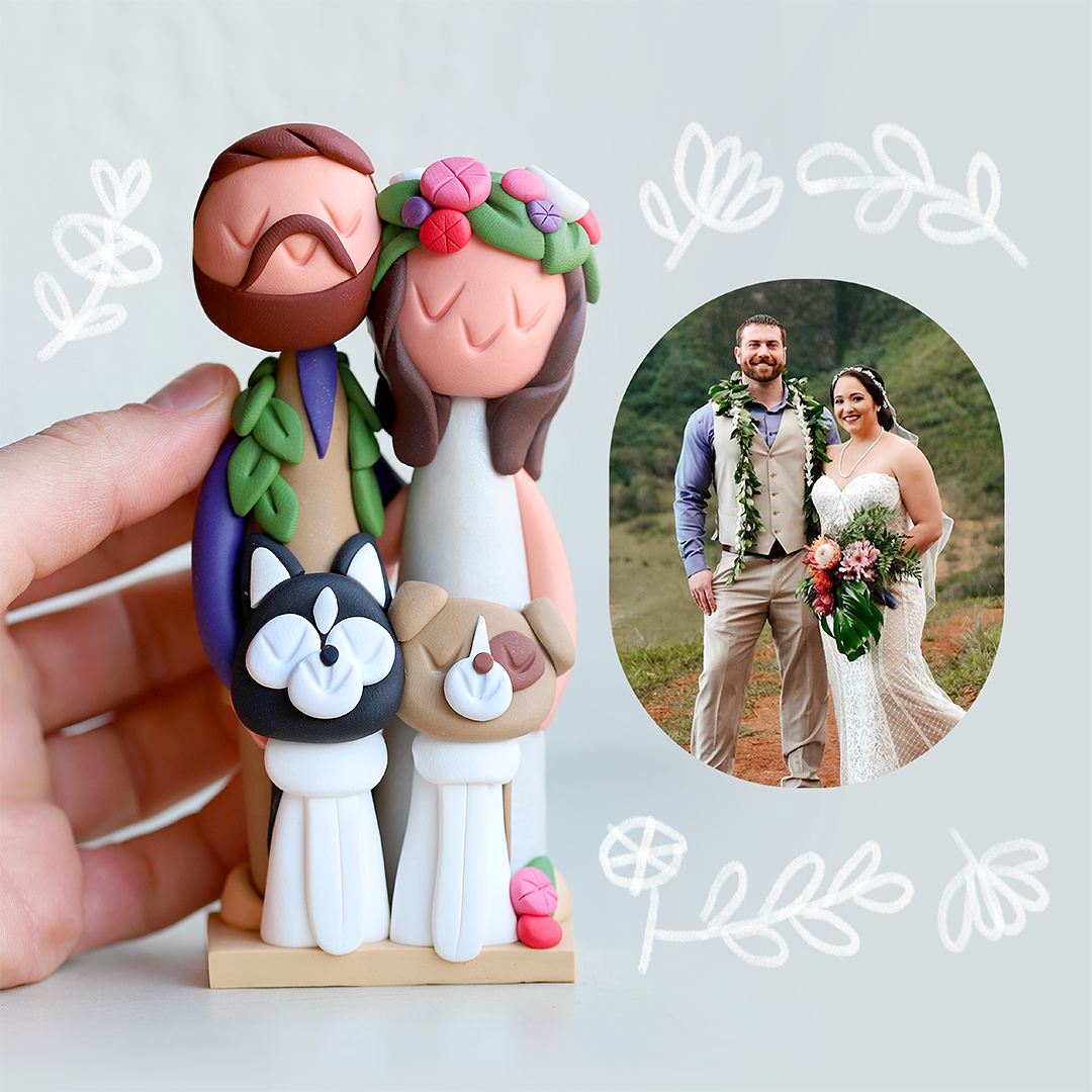 Unique handmade clay keepsake 5" Personalised Wedding Cake Topper Bride & Groom 