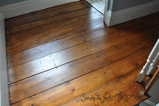 Victorian wooden plank floor finished with Osmo Polyx Oil Tints in Amber 3072 - by Simply The Nest, a UK DIY renovation blog