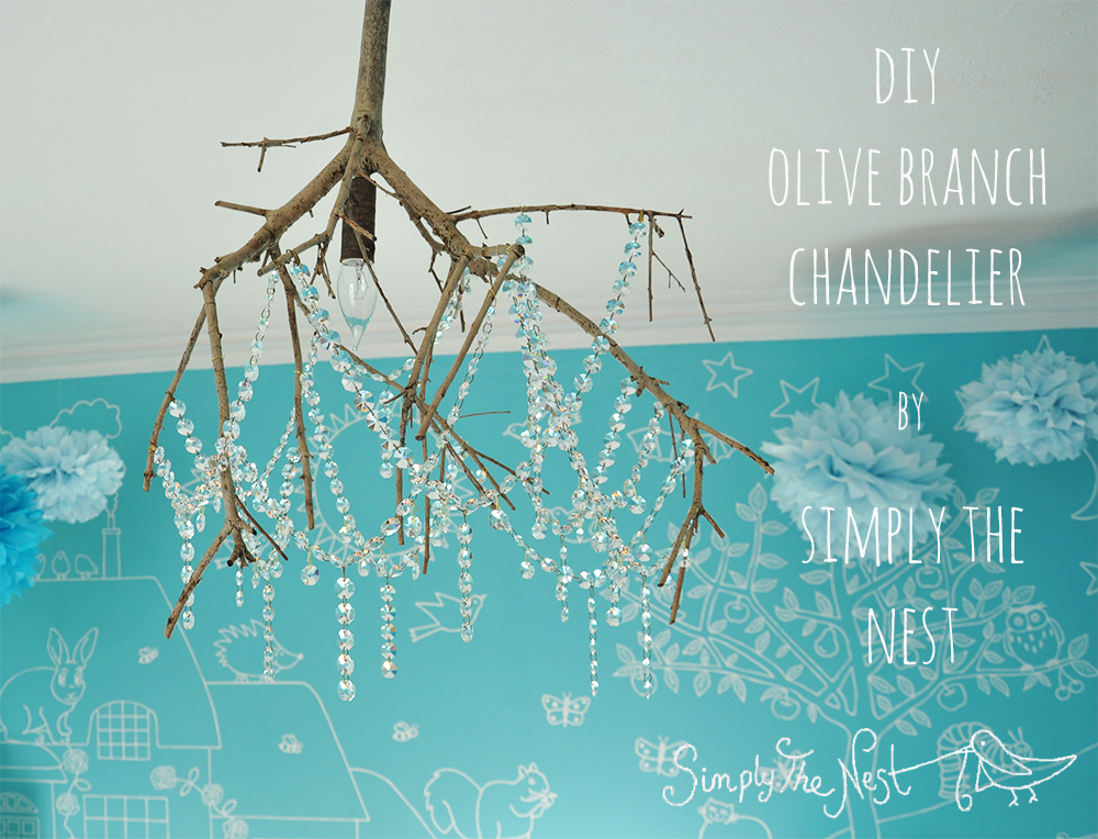 DIY olive tree branch chandelier with vintage lead crystals - by Simply The Nest, a UK renovation blog