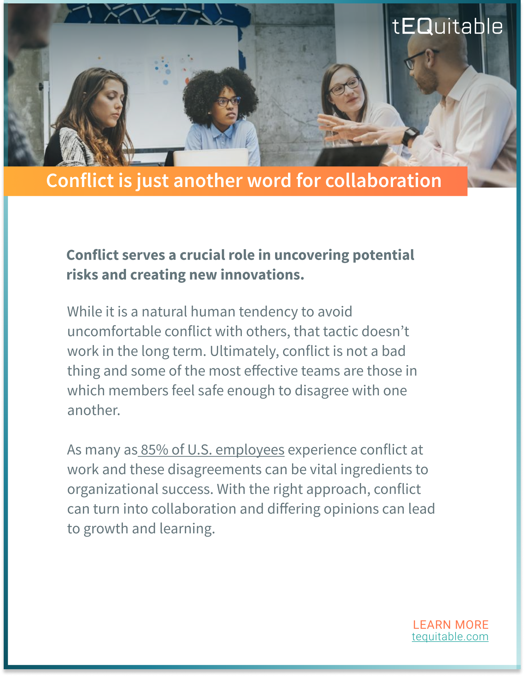 One pager sharing the importance of collaboration to improve workplace culture.