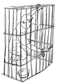 于溟曾被中共勞教所關在類似這樣的鐵籠裡，不能站，不能坐，長達三个月（明慧網）
