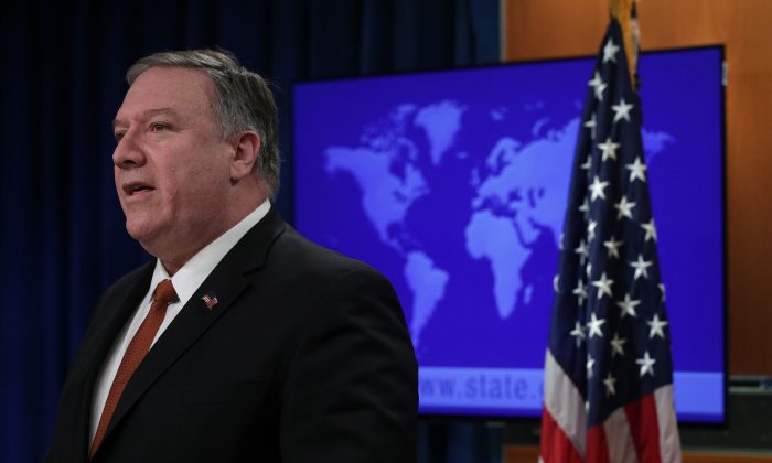 U.S. Secretary of State Mike Pompeo speaks on the release of the 2018 Country Reports on Human Rights Practices in the press briefing room of the State Department in Washington on March 13, 2019. (Alex Wong/Getty Images)