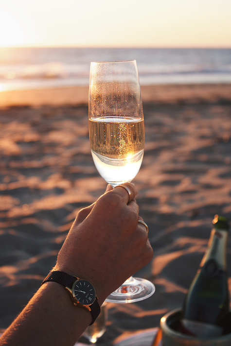 Perth sunset, beach picnic, G.H. Mumm champagne, Cluse La Vedette watch
