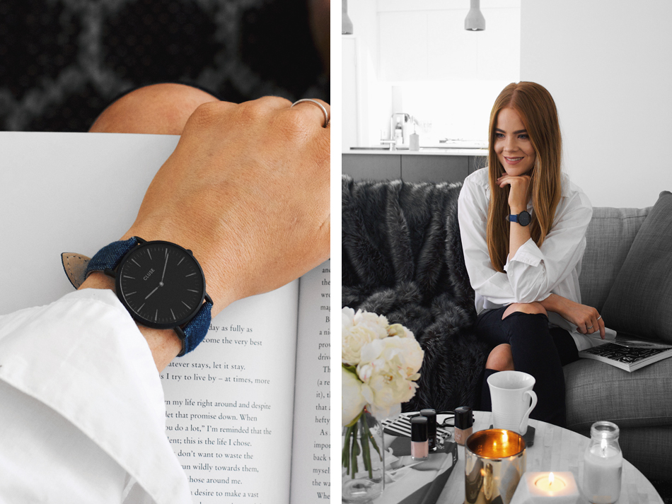Cluse Minuit watch in Black/Blue, lounge room interior design, daring and disruptive