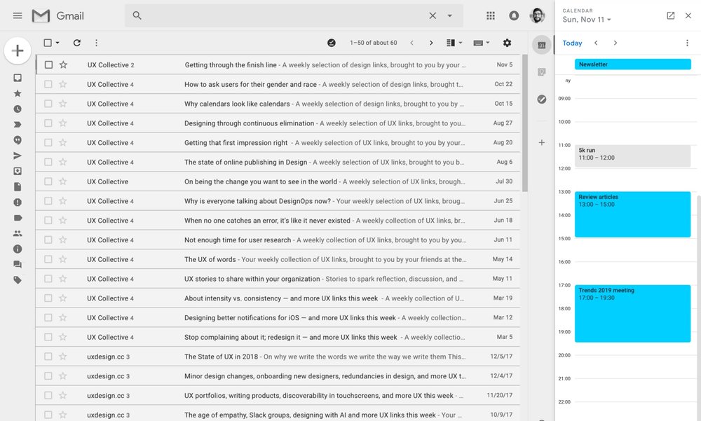  Google Calendar living on the right side of Gmail: users expect to be able to transition across products seamlessly 