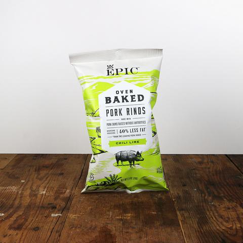 A bag of Epic Chili Lime Baked Pork Rinds