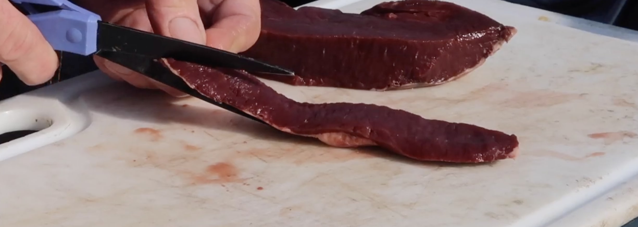 Cutting the Beef Heart into Strips