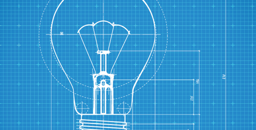 A blueprint of a light bulb
