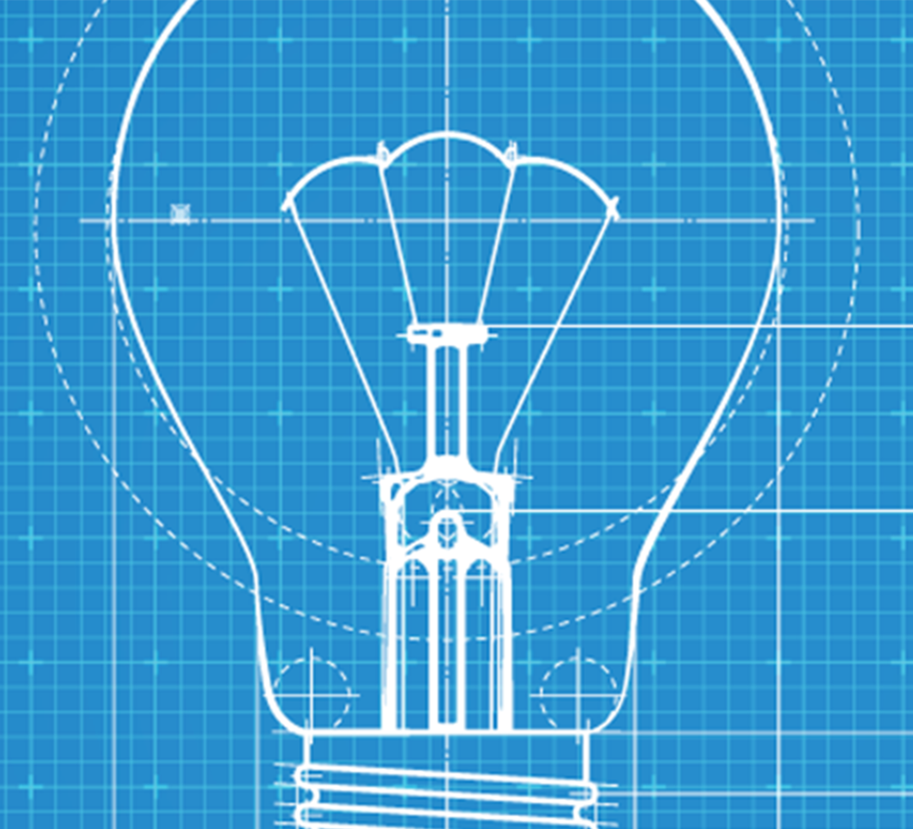 A blueprint of a light bulb