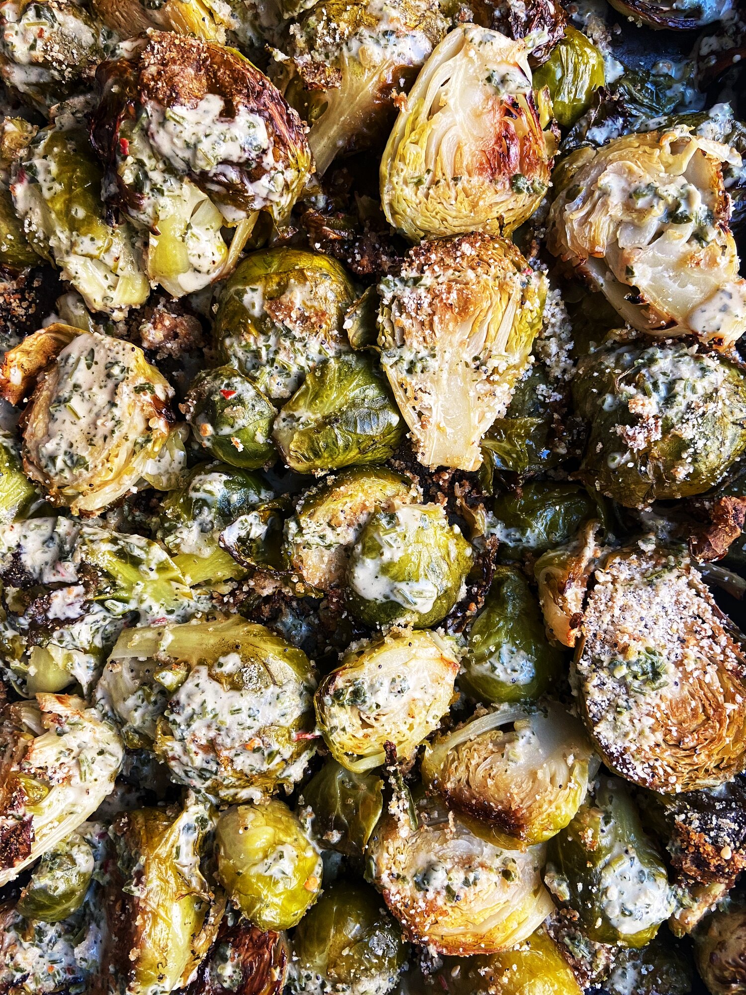 Everything But the Kitchen Sink Roasted Brussels (Vegan, Gluten-Free, Nut-Free)
