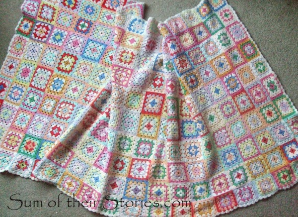 Multi coloured granny square blanket