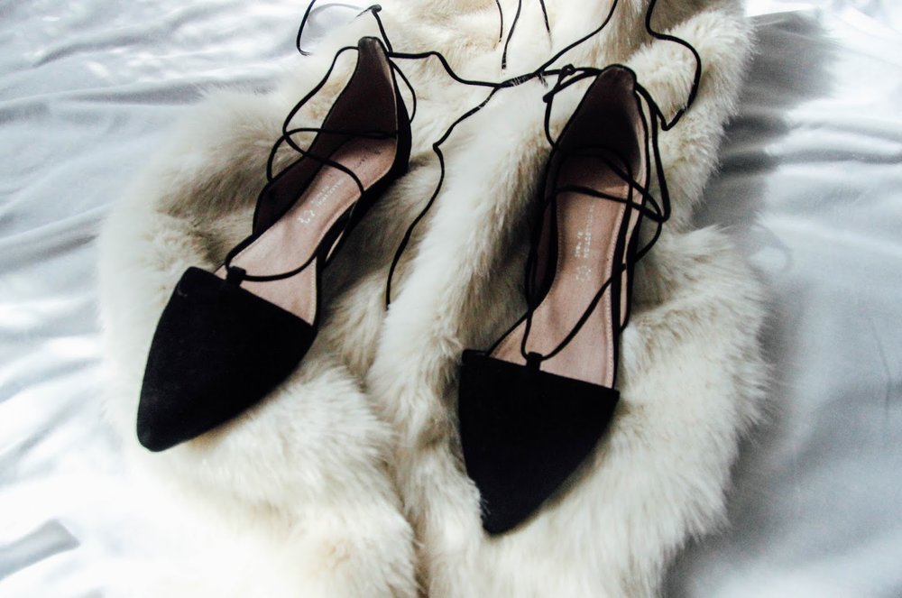 Pointed Suede Lace Up Ballerina Flats