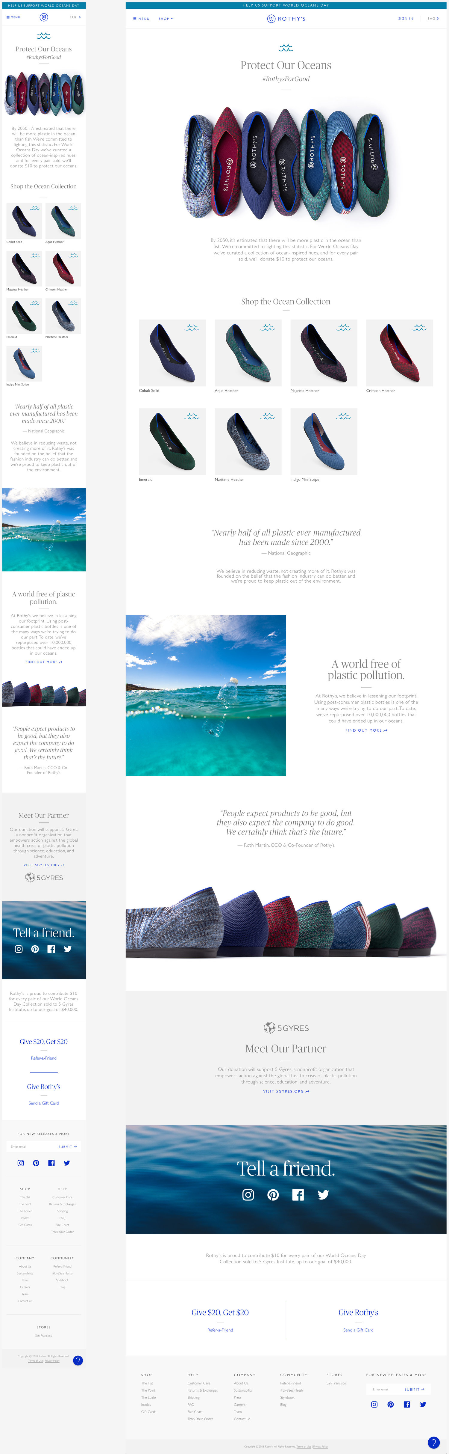 Rothy's World Oceans Day Landing Page
