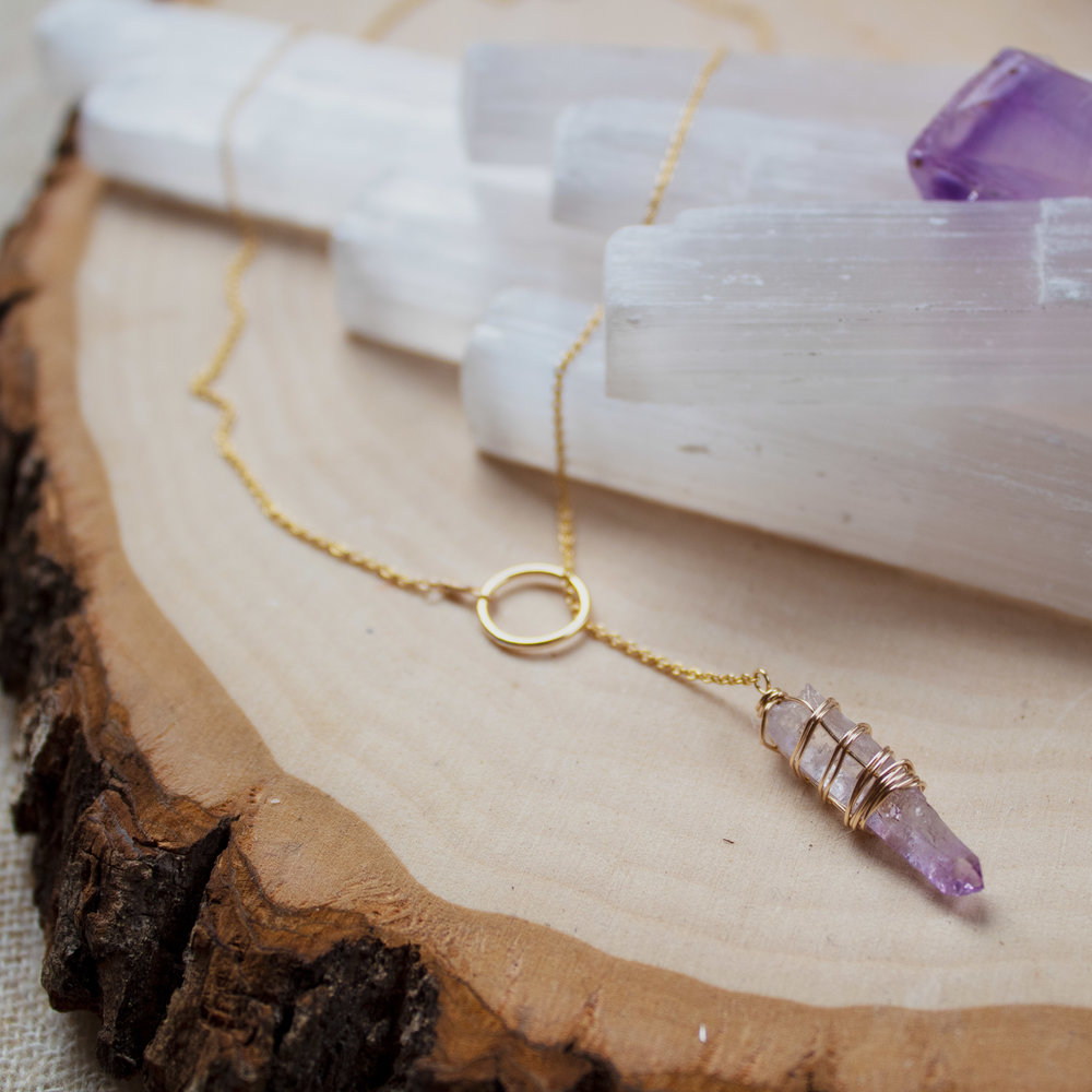 E0541 AMETHYST Crystal Pendant Handmade Jewelry Pendulum Birthstone Necklace 