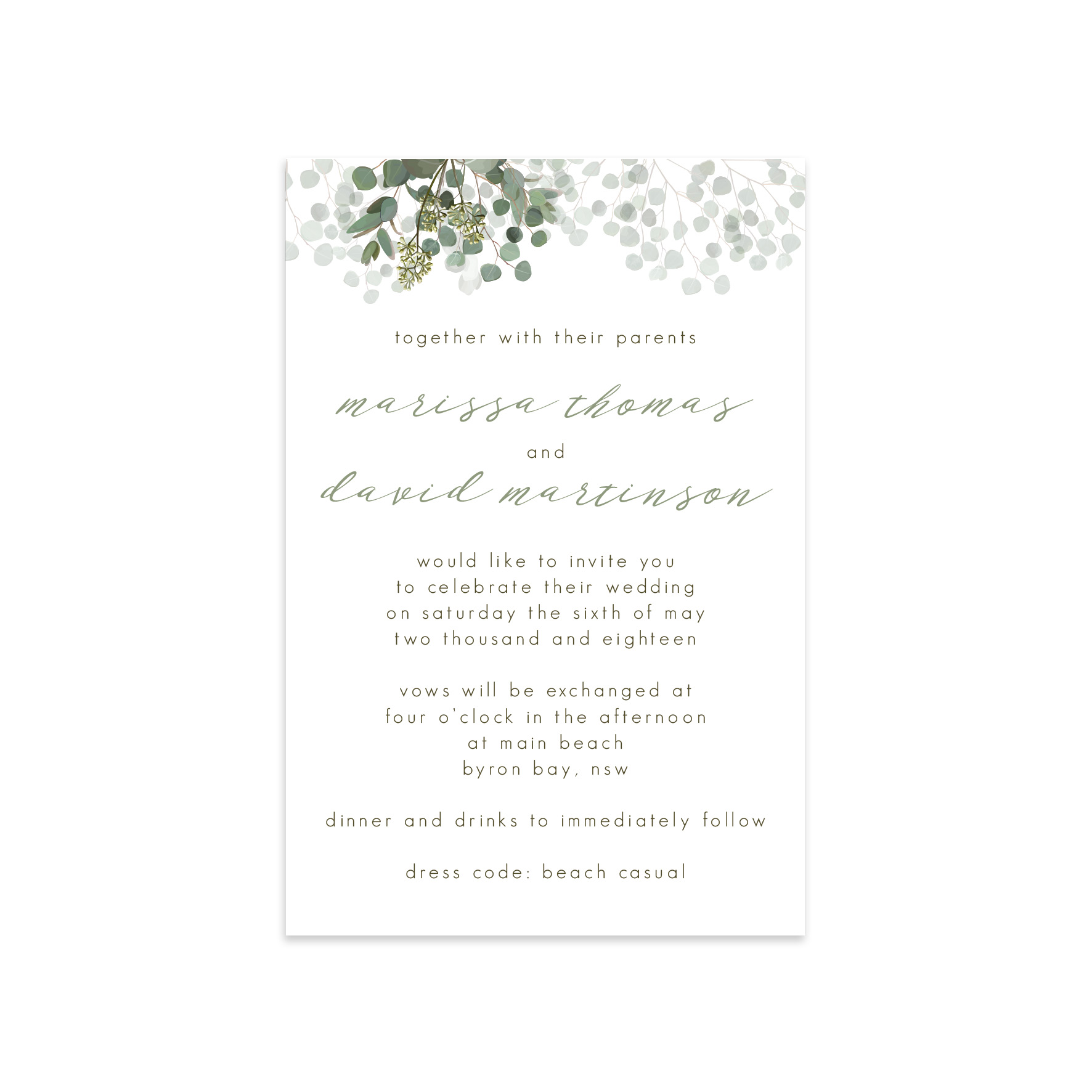 Eucalyptus Suite Ficus And Fig Design Custom Wedding Invitations Australia