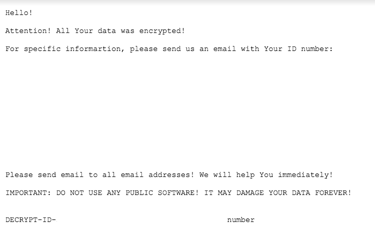 Cryptomix Ransom Note (email addresses &amp; ID have been redacted)