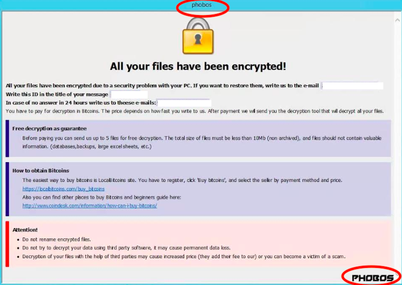 Phobos Ransomware Note is similar to a Dharma Note