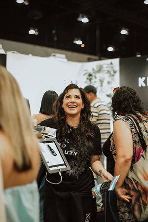 Kush Queen Founder, Olivia Alexander, pictured at booth during first exhibition of hemp brands at BeautyCon. 