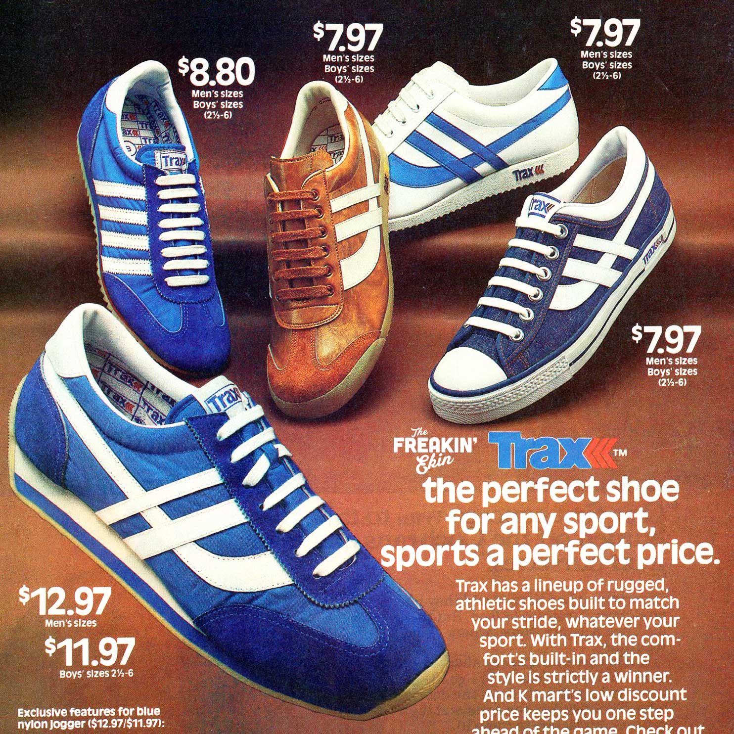 Kmart Trax 1977 vintage sneaker ad