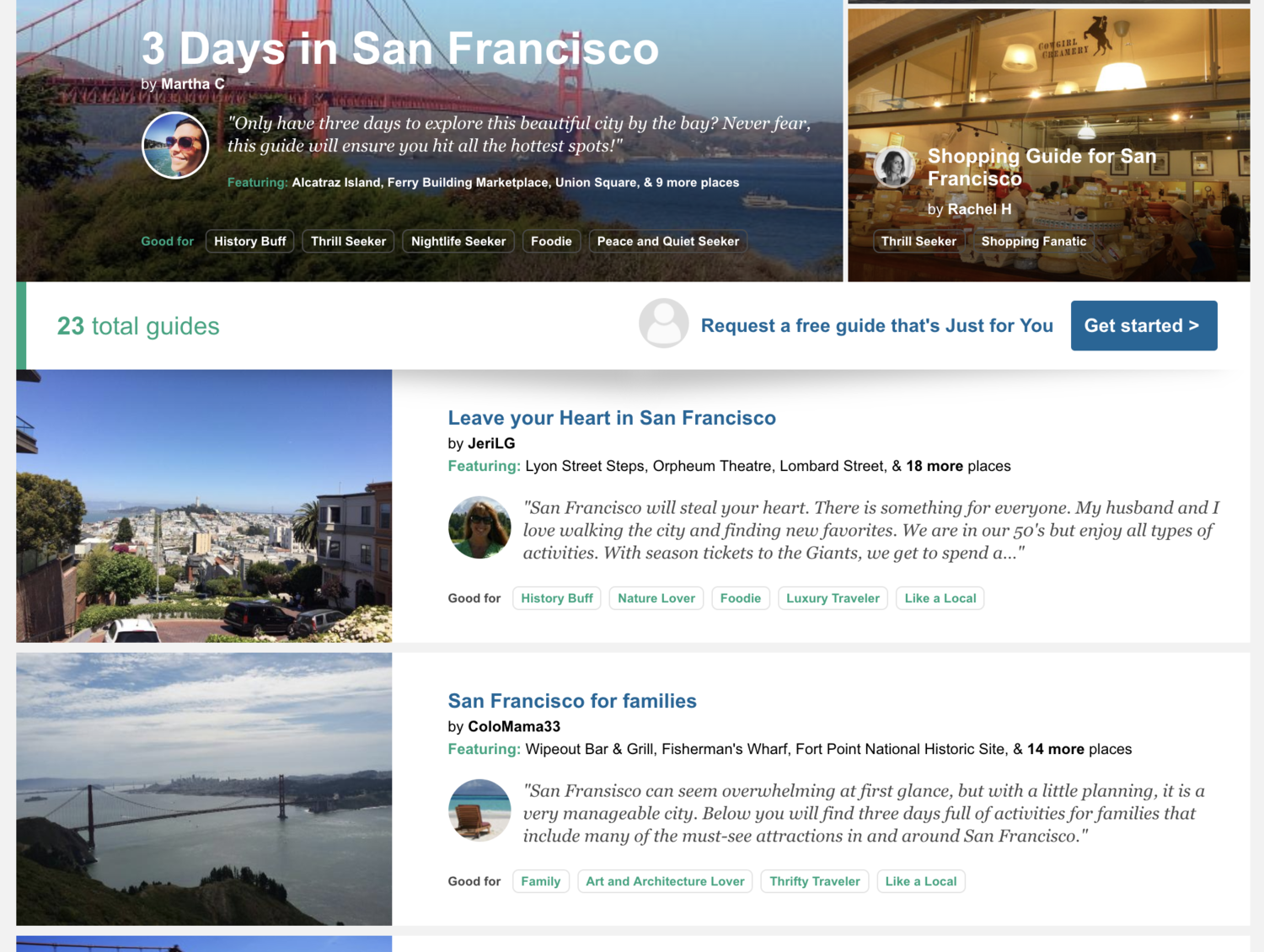 Tripadvisor aggregates top user reviews into guide pages 