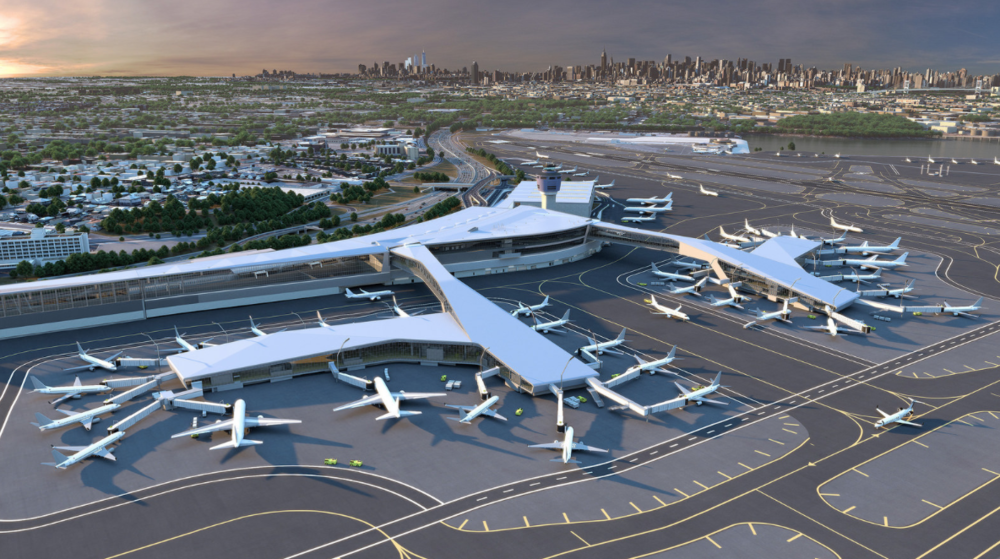  The new design incorporates pedestrian bridges that aircraft will be able to pass under making it possible for jets to access concourses from multiple directions. Image: LaGuardia Gateway Partners 
