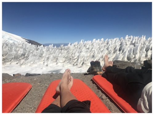 Getting a sun tan in front of the penitentes at 13,000'