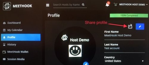 MeetHook Host share profile link