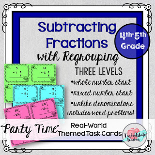 subtracting fractions task cards word problems