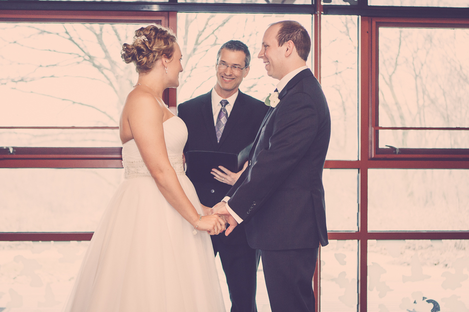 Indoor wedding ceremony in Columbus, OH. Damian King officiant