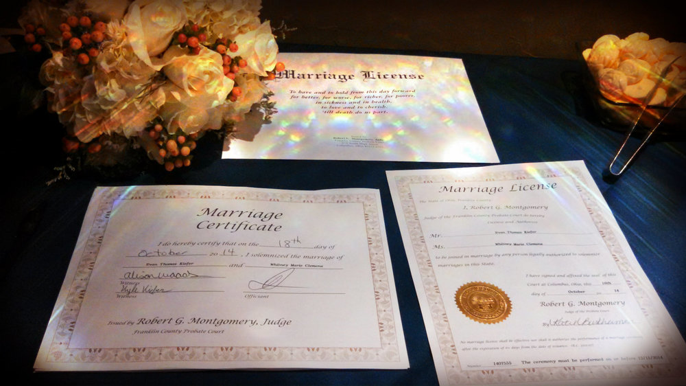 wedding officiant Damian King completes marriage license in Columbus OH