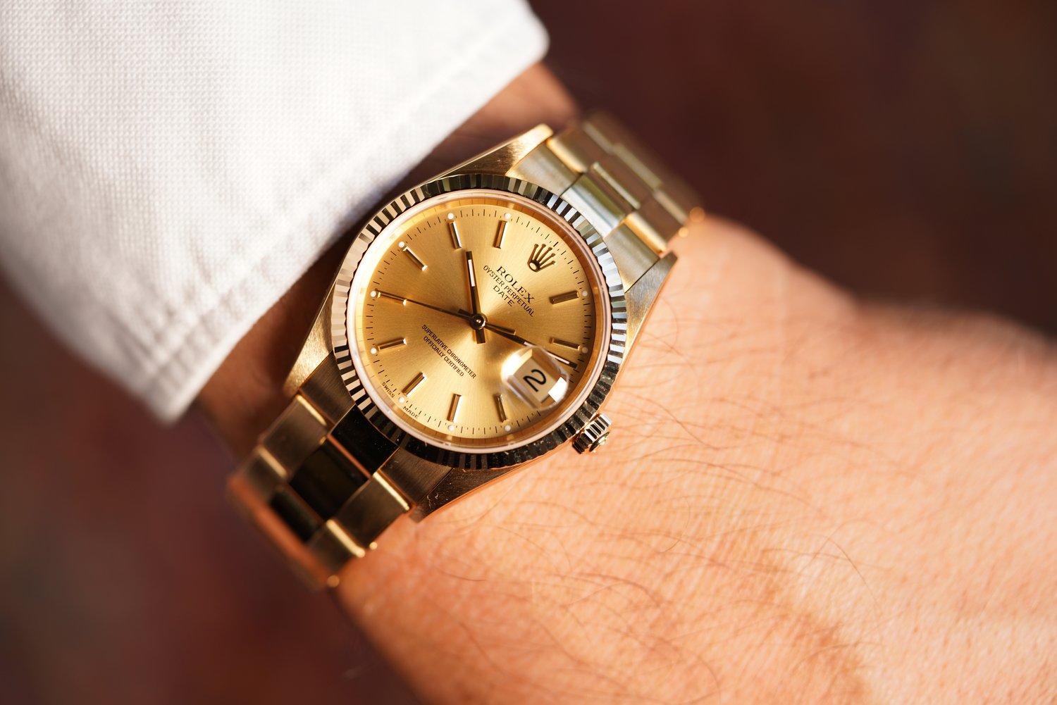 Rolex Date “NOS” Reference 15238 in 18K Gold “Full Set” — Wind Vintage